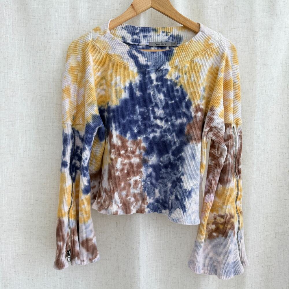 Beau Jours Chalet et Ceci Sweatshirt Small Tie Dye Cotton Rib Knit USA Boho Art